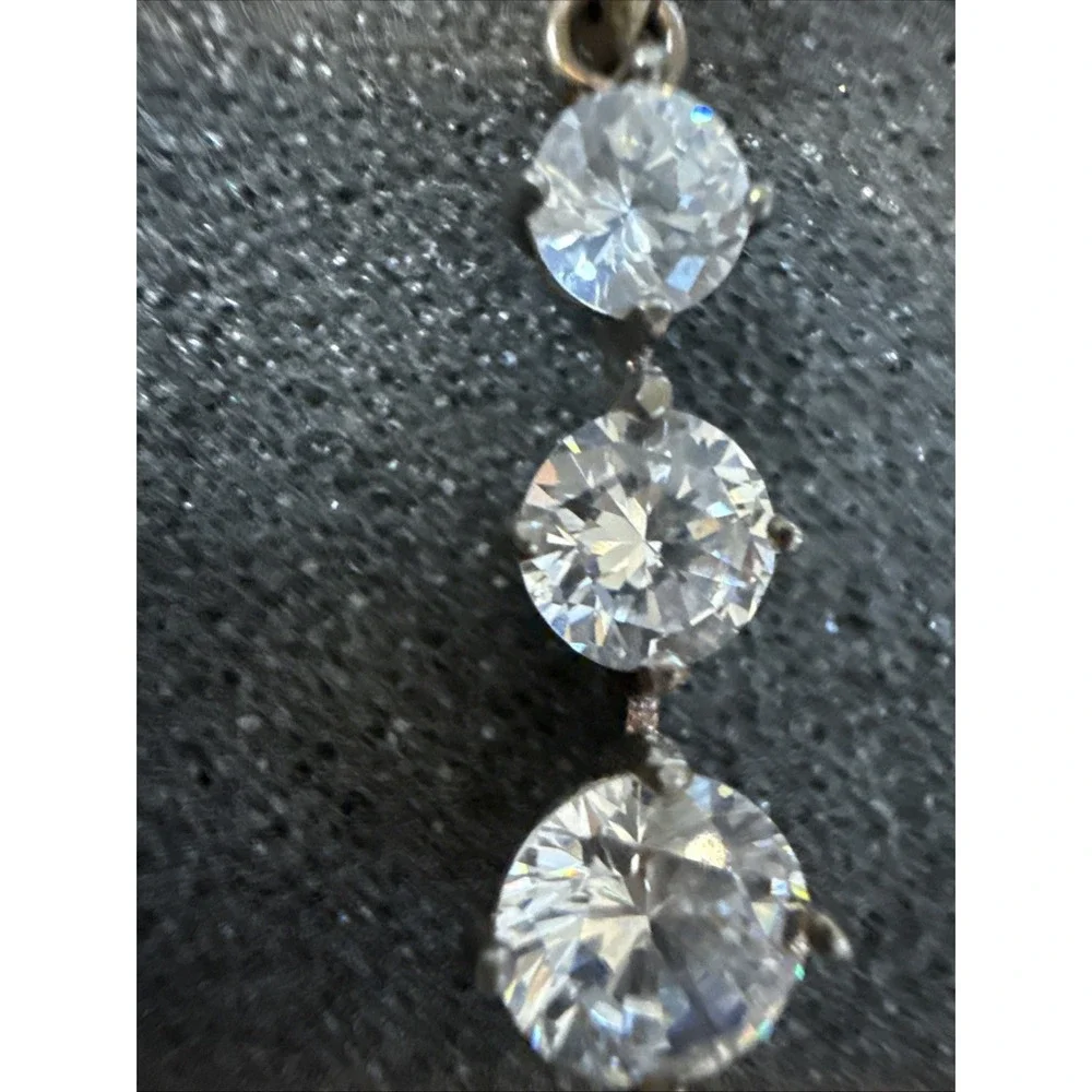Tri Cubic Zirconia Drop Graduated Sterling Silver 925 Pendant Chain Necklace 18